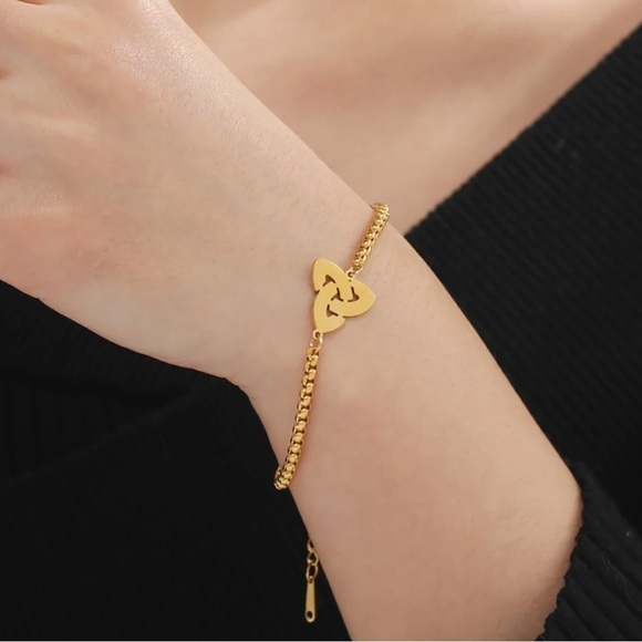 3 For $35 18K Gold Plated Celtic Irish Knot Triquetra Adjustable Bracelet - Picture 2 of 5